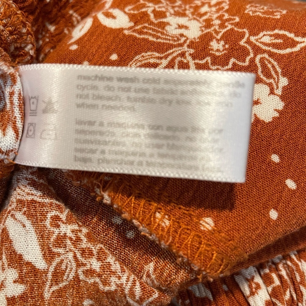 Three Dots Burnt Orange Boho Floral Pull On Wide Leg Pants Stretch 70’s Medium - Picture 9 of 12